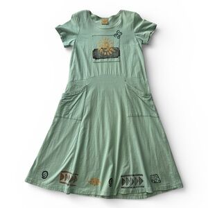 Boho Mint Green Maxi Dress with Sun Motif